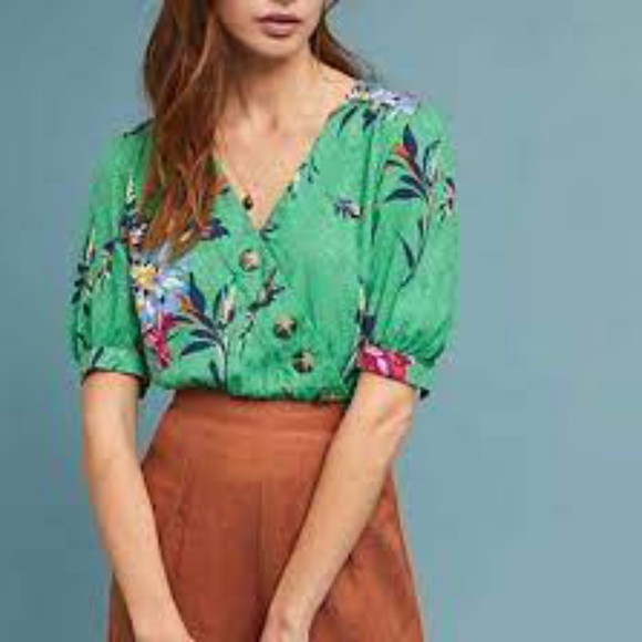 Maeve Tops - Maeve by Anthropologie Green Floral Rayon Size 6